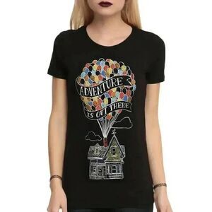 "Disney Women's Black Cotton Knit ""Up Adventure is Out There"" T-Shirt "